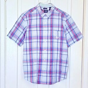 Chaps White and Red Plaid Casual Shirt Large